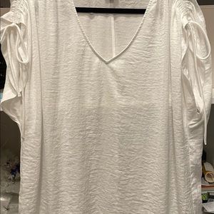 White v neck blouse with adjustable drawstring shoulders